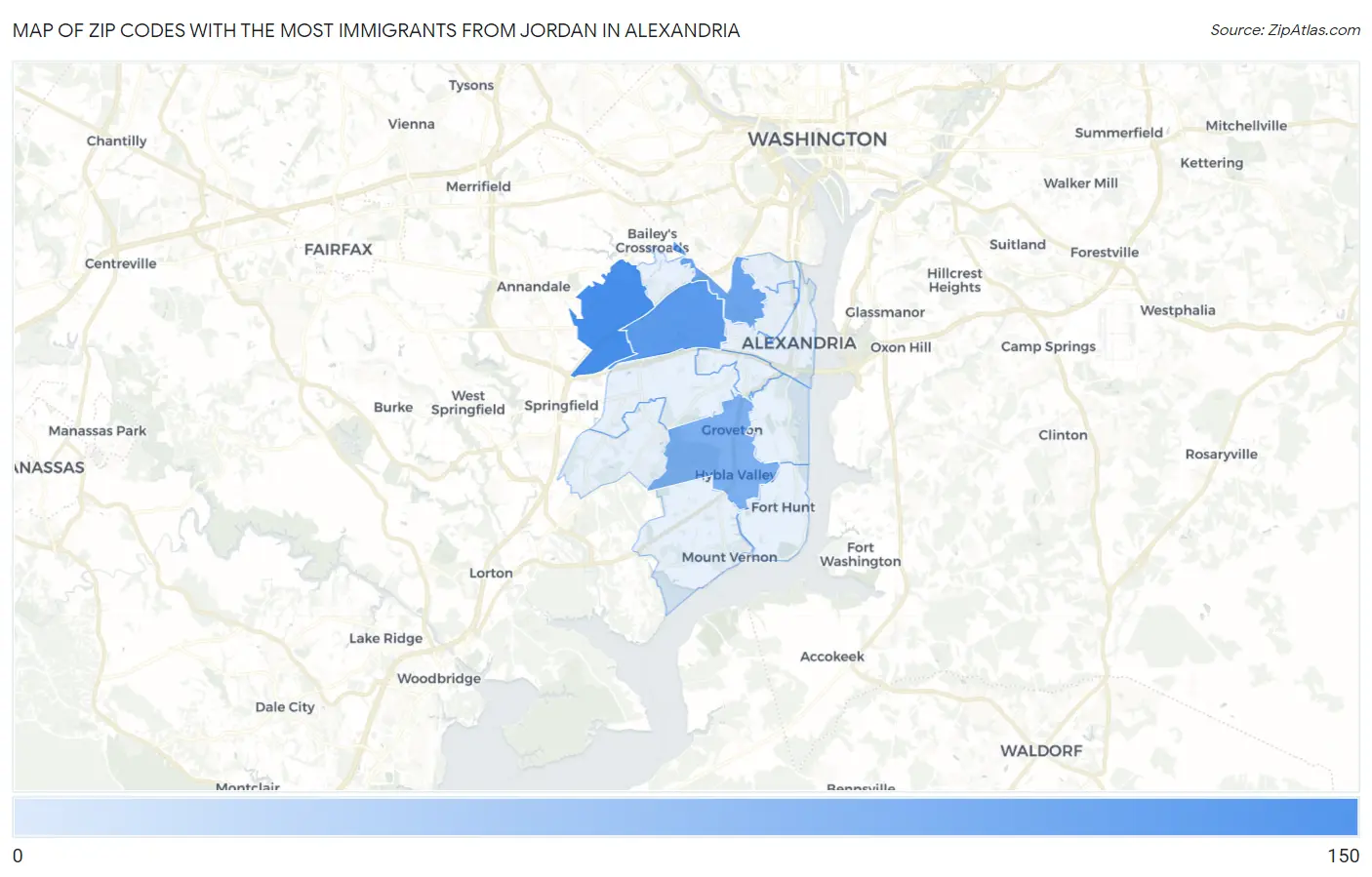 Zip Codes with the Most Immigrants from Jordan in Alexandria Map