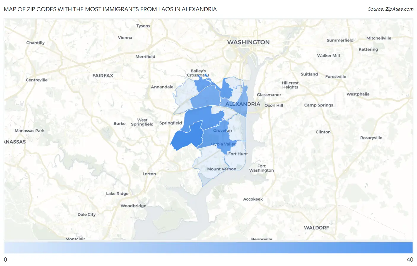 Zip Codes with the Most Immigrants from Laos in Alexandria Map