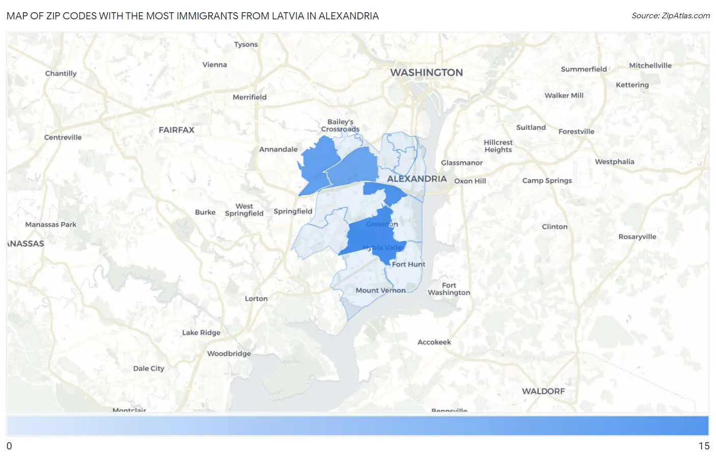 Zip Codes with the Most Immigrants from Latvia in Alexandria Map
