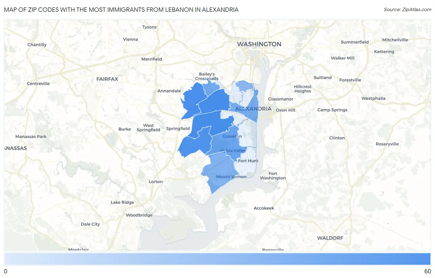 Zip Codes with the Most Immigrants from Lebanon in Alexandria Map