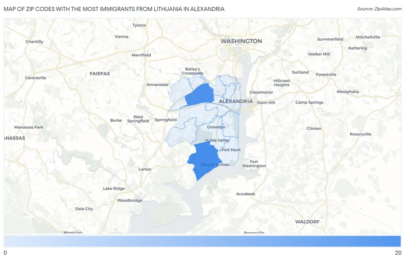Zip Codes with the Most Immigrants from Lithuania in Alexandria Map