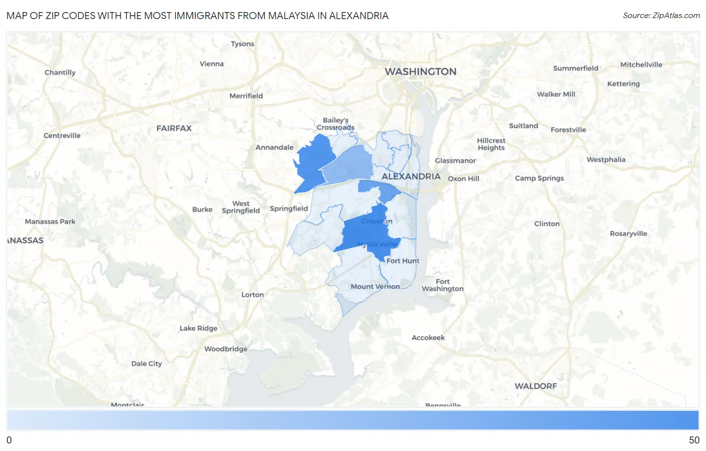 Zip Codes with the Most Immigrants from Malaysia in Alexandria Map