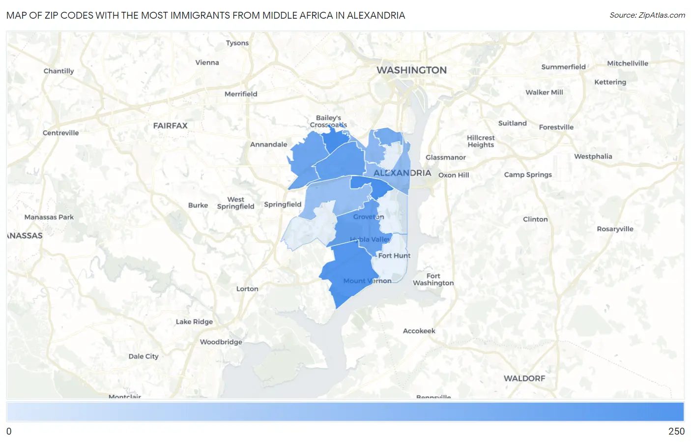 Zip Codes with the Most Immigrants from Middle Africa in Alexandria Map