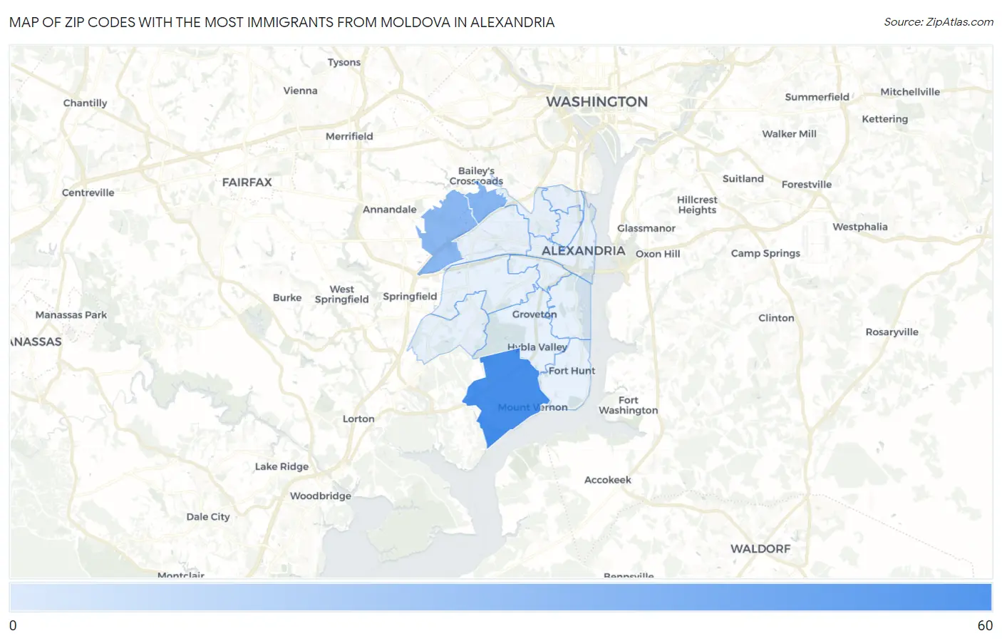 Zip Codes with the Most Immigrants from Moldova in Alexandria Map
