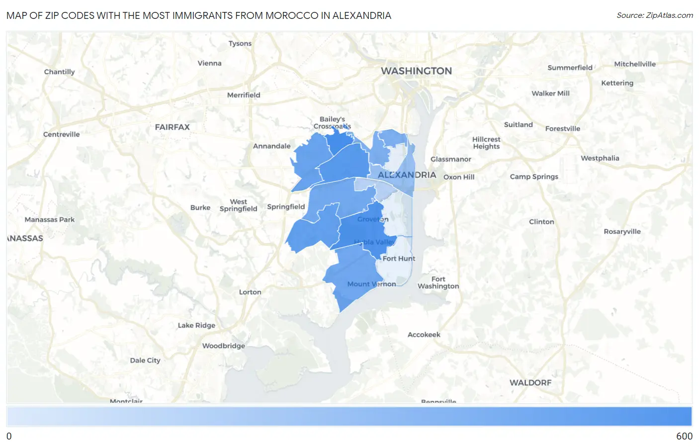 Zip Codes with the Most Immigrants from Morocco in Alexandria Map