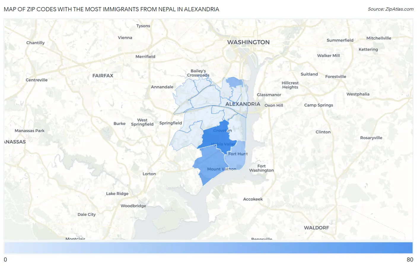 Zip Codes with the Most Immigrants from Nepal in Alexandria Map