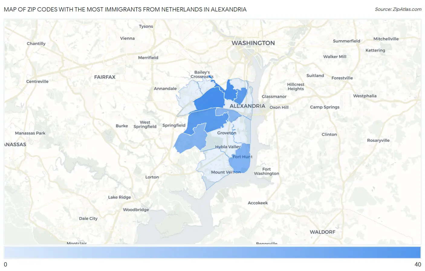 Zip Codes with the Most Immigrants from Netherlands in Alexandria Map