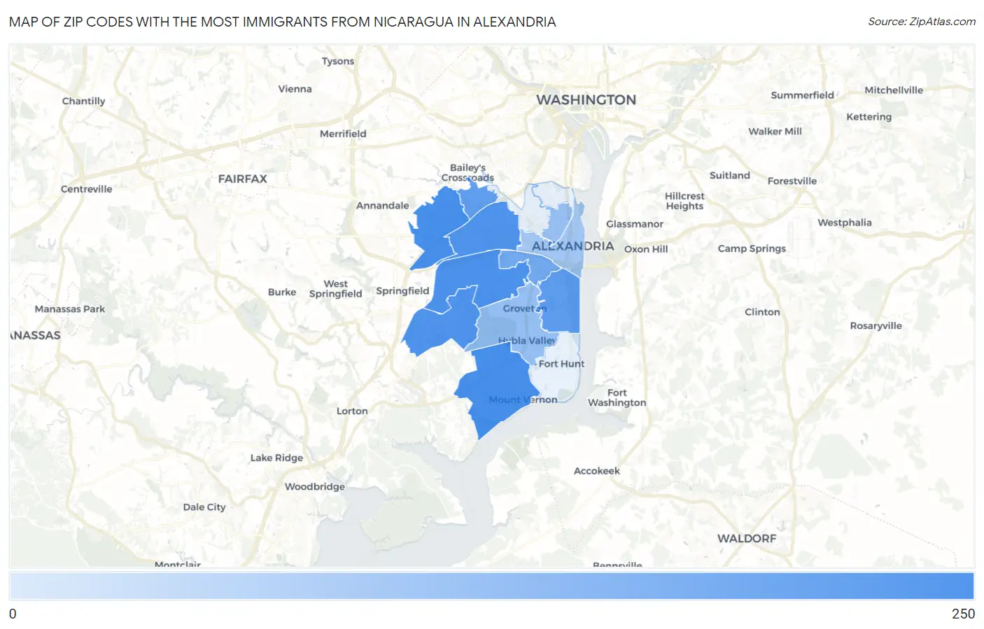 Zip Codes with the Most Immigrants from Nicaragua in Alexandria Map