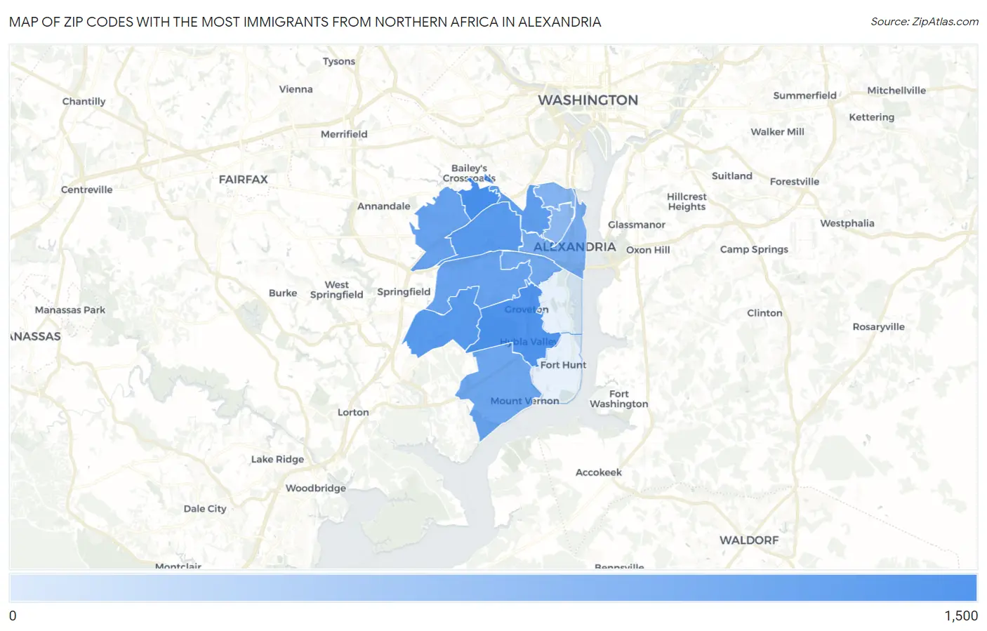 Zip Codes with the Most Immigrants from Northern Africa in Alexandria Map