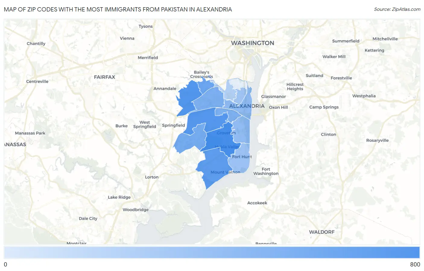Zip Codes with the Most Immigrants from Pakistan in Alexandria Map
