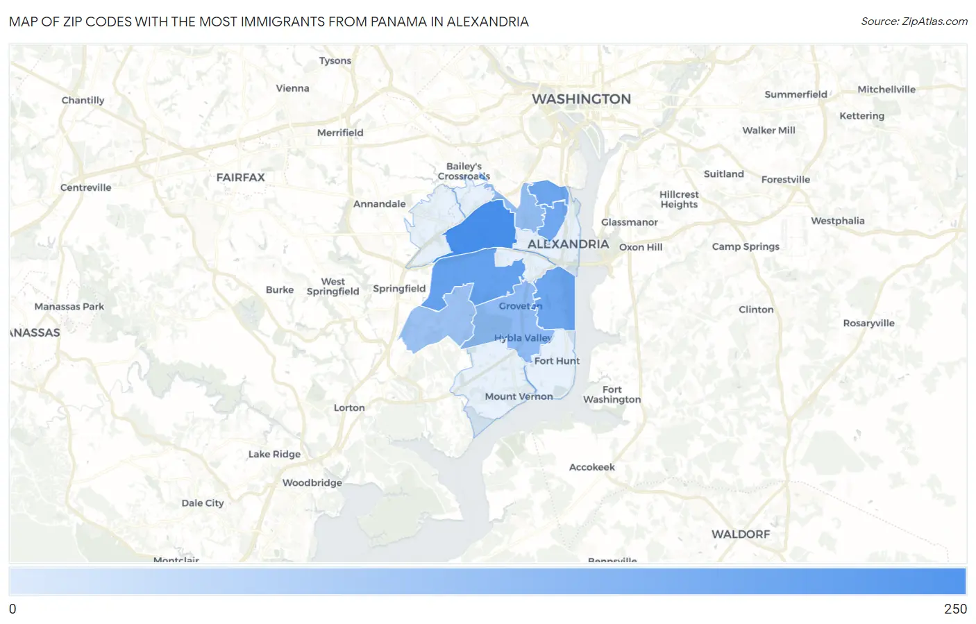 Zip Codes with the Most Immigrants from Panama in Alexandria Map