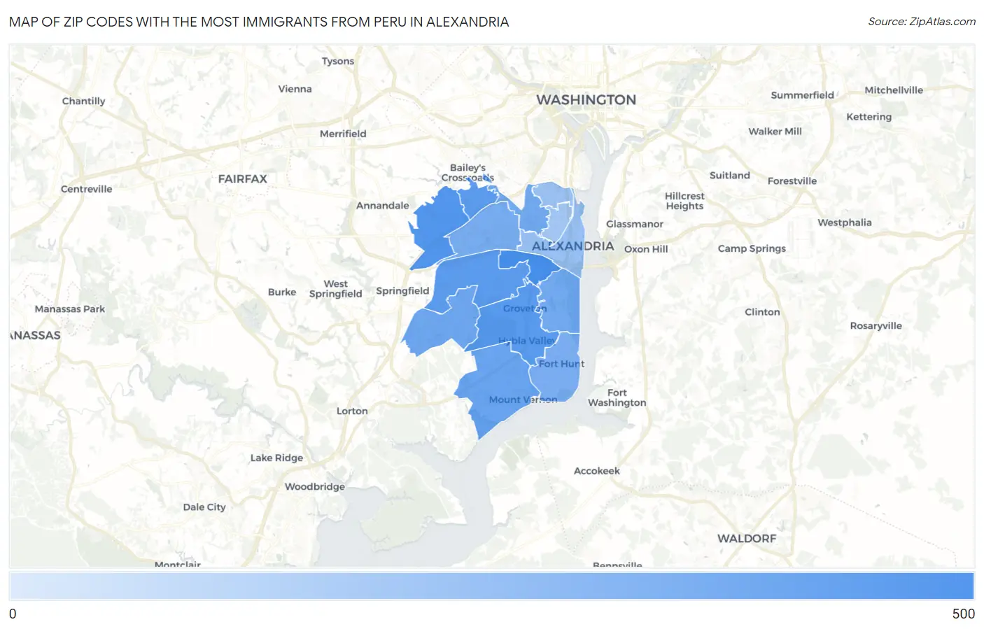 Zip Codes with the Most Immigrants from Peru in Alexandria Map