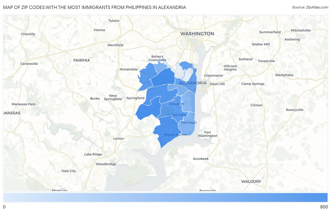 Zip Codes with the Most Immigrants from Philippines in Alexandria Map