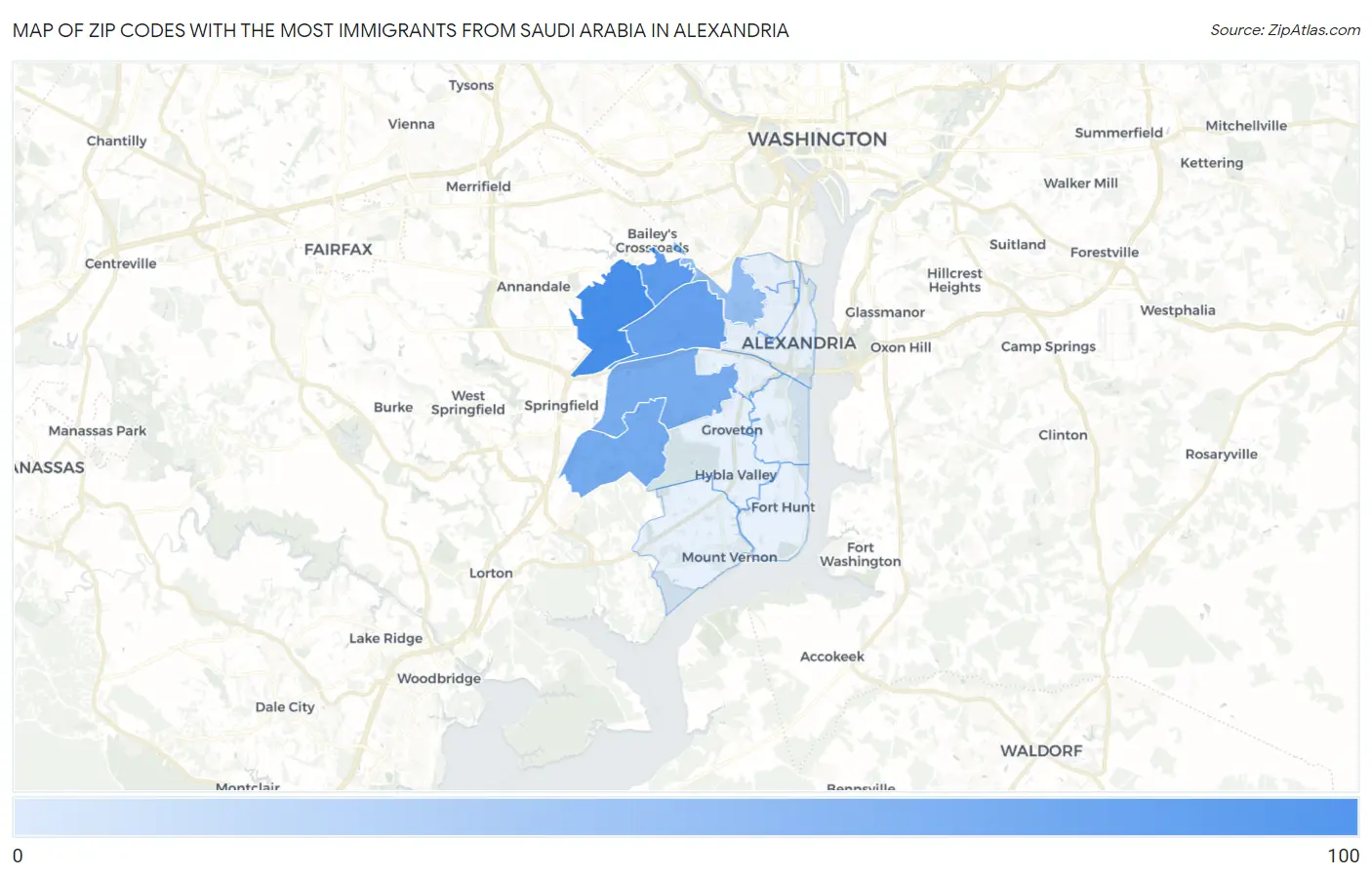 Zip Codes with the Most Immigrants from Saudi Arabia in Alexandria Map