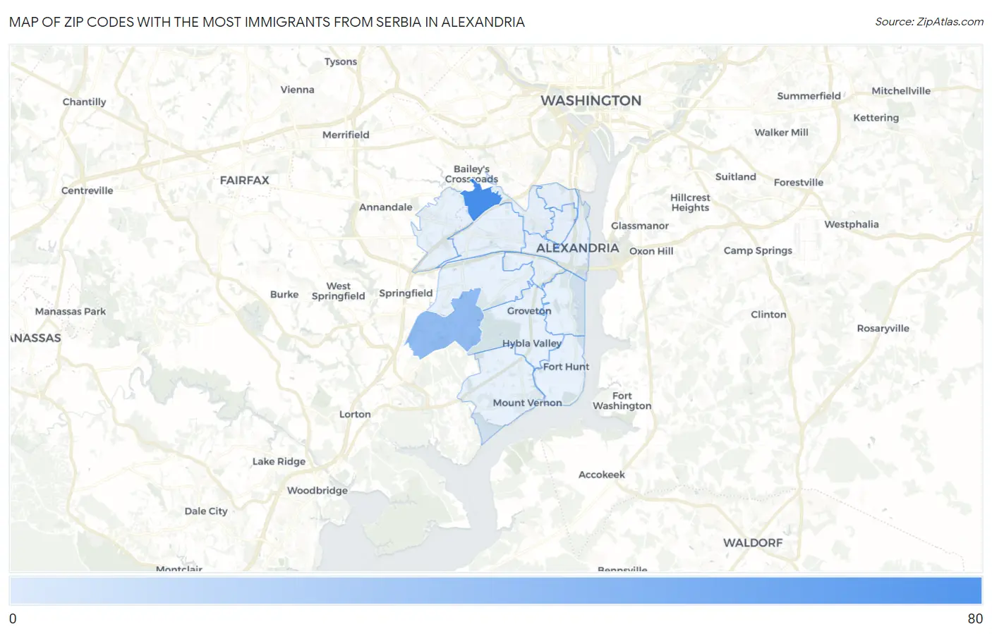 Zip Codes with the Most Immigrants from Serbia in Alexandria Map