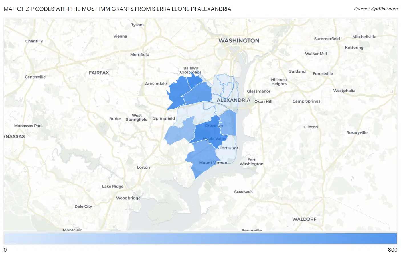 Zip Codes with the Most Immigrants from Sierra Leone in Alexandria Map