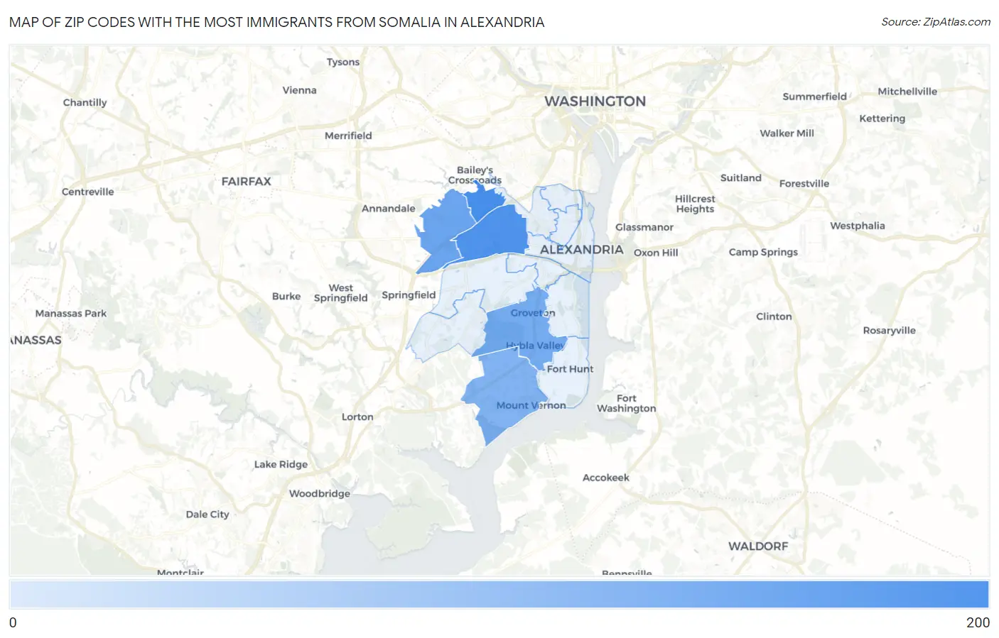 Zip Codes with the Most Immigrants from Somalia in Alexandria Map