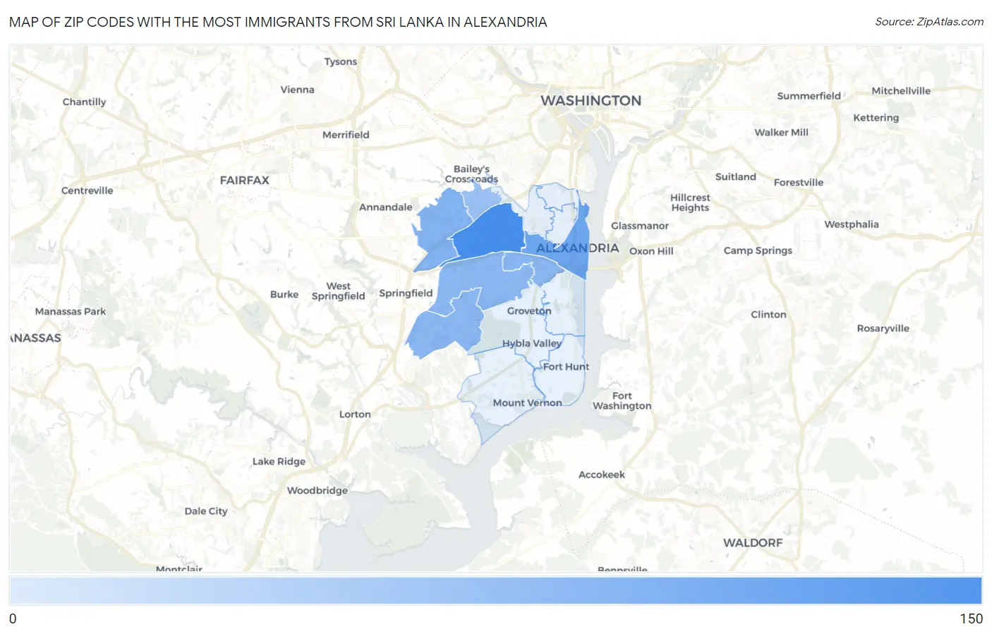 Zip Codes with the Most Immigrants from Sri Lanka in Alexandria Map