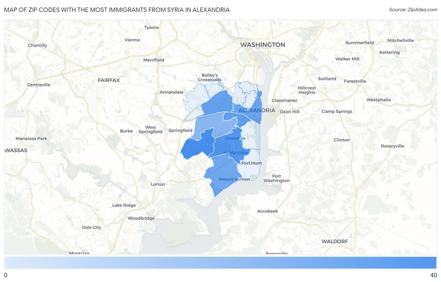 Zip Codes with the Most Immigrants from Syria in Alexandria Map