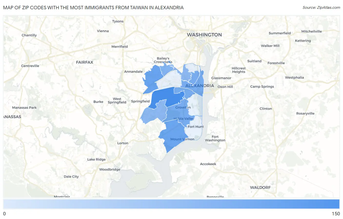 Zip Codes with the Most Immigrants from Taiwan in Alexandria Map