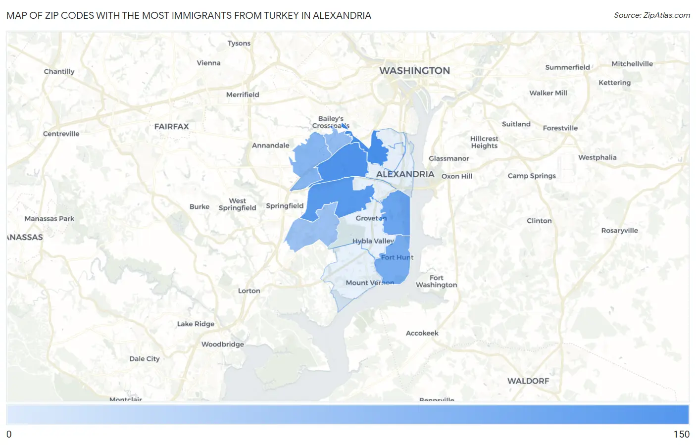 Zip Codes with the Most Immigrants from Turkey in Alexandria Map