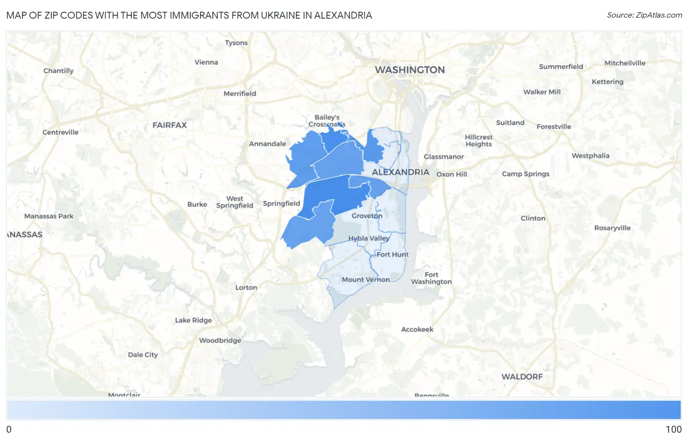 Zip Codes with the Most Immigrants from Ukraine in Alexandria Map
