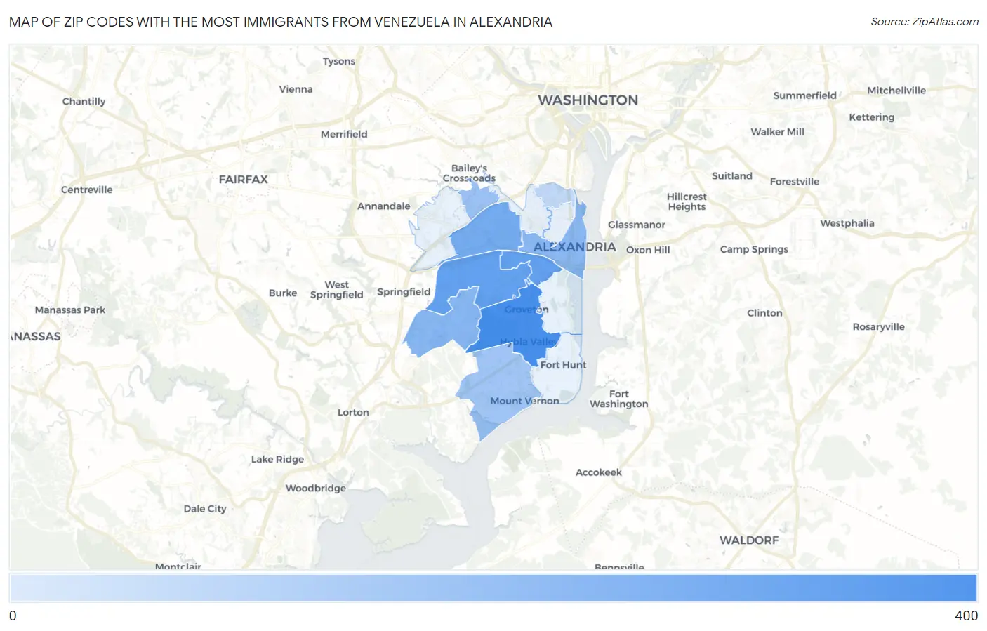 Zip Codes with the Most Immigrants from Venezuela in Alexandria Map