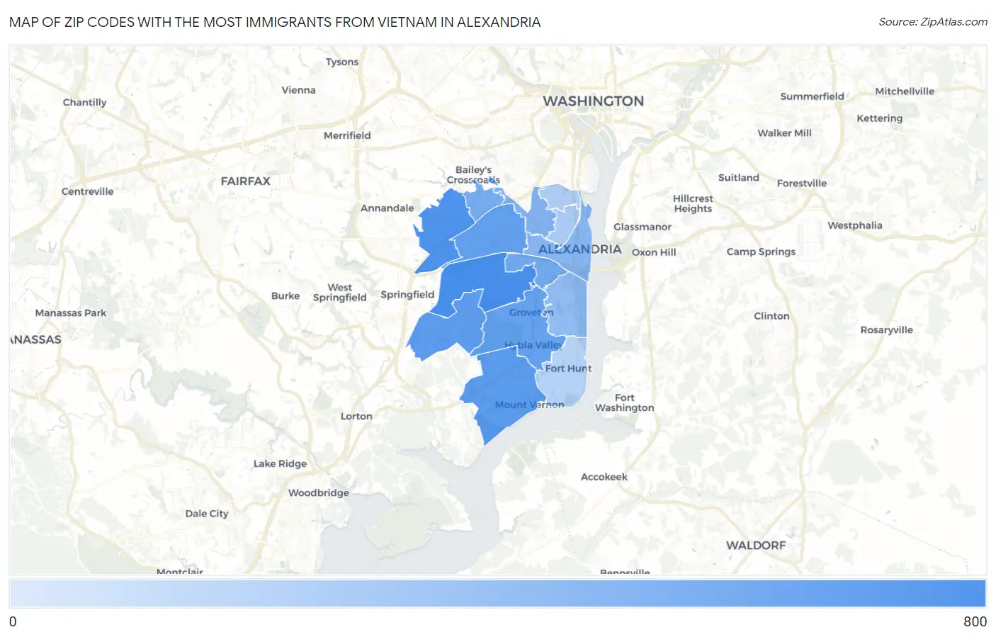 Zip Codes with the Most Immigrants from Vietnam in Alexandria Map