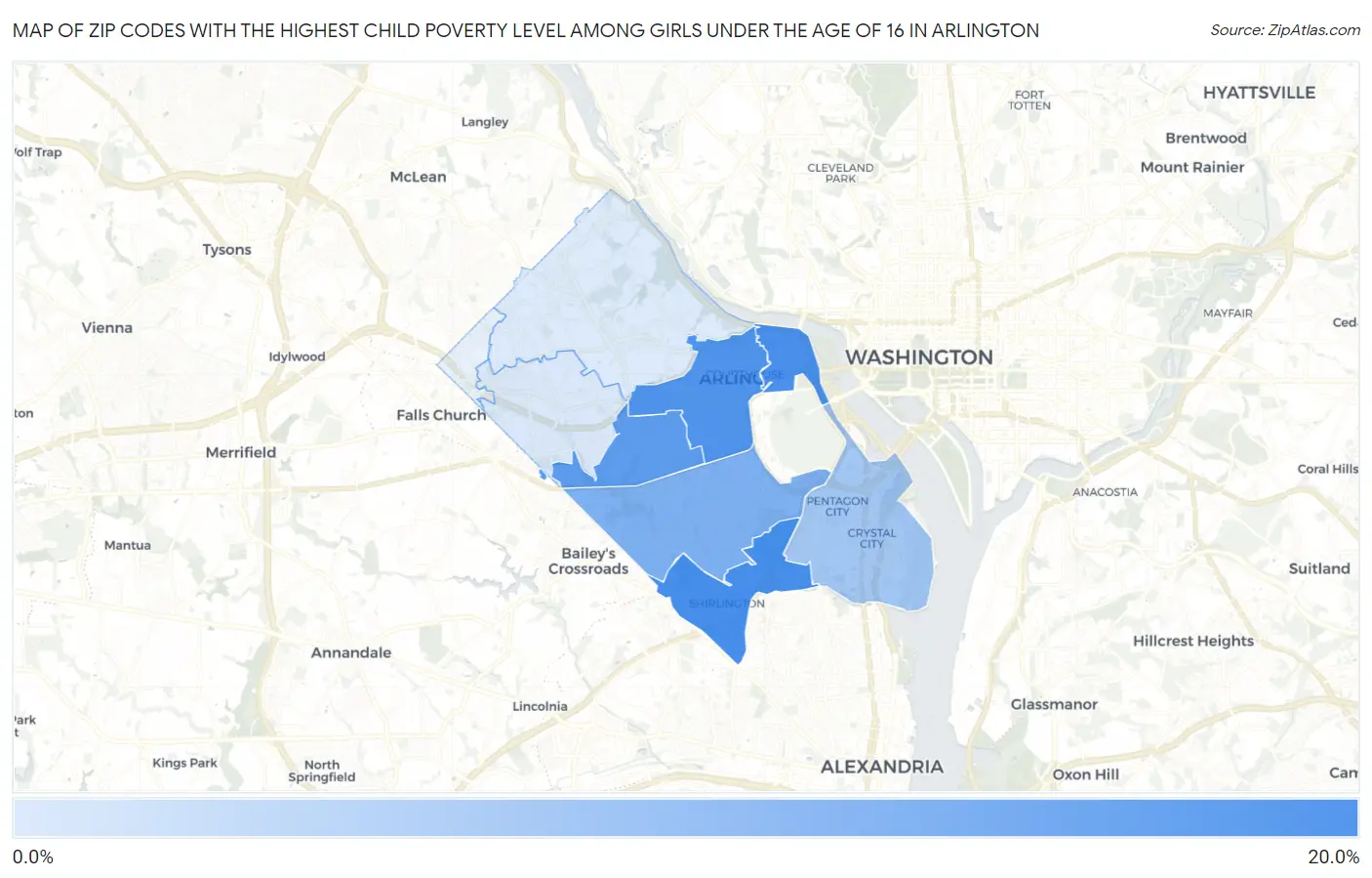 Zip Codes with the Highest Child Poverty Level Among Girls Under the Age of 16 in Arlington Map