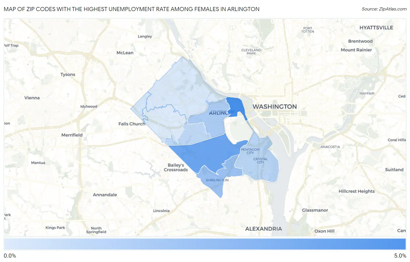 Zip Codes with the Highest Unemployment Rate Among Females in Arlington Map