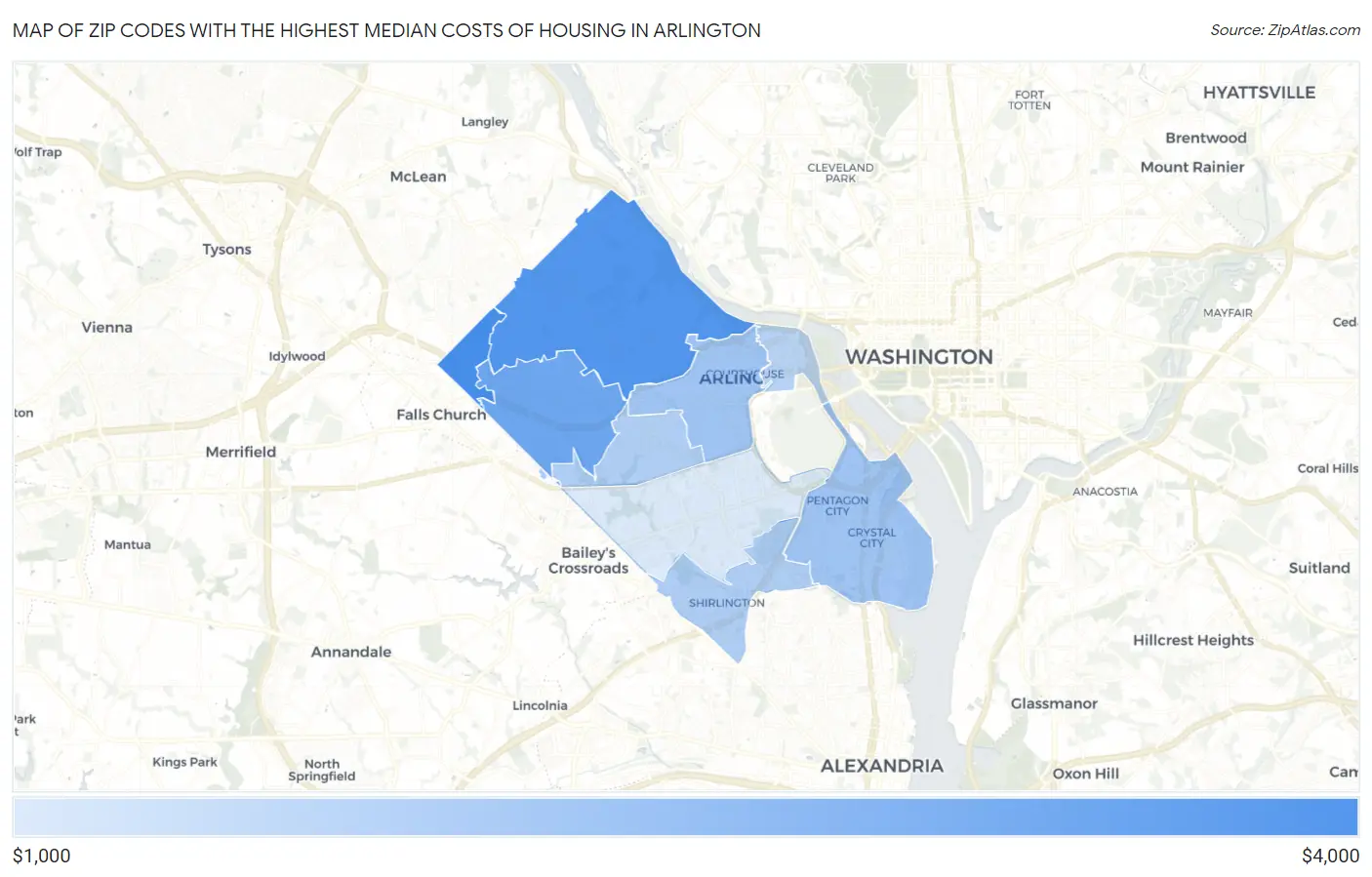 Zip Codes with the Highest Median Costs of Housing in Arlington Map