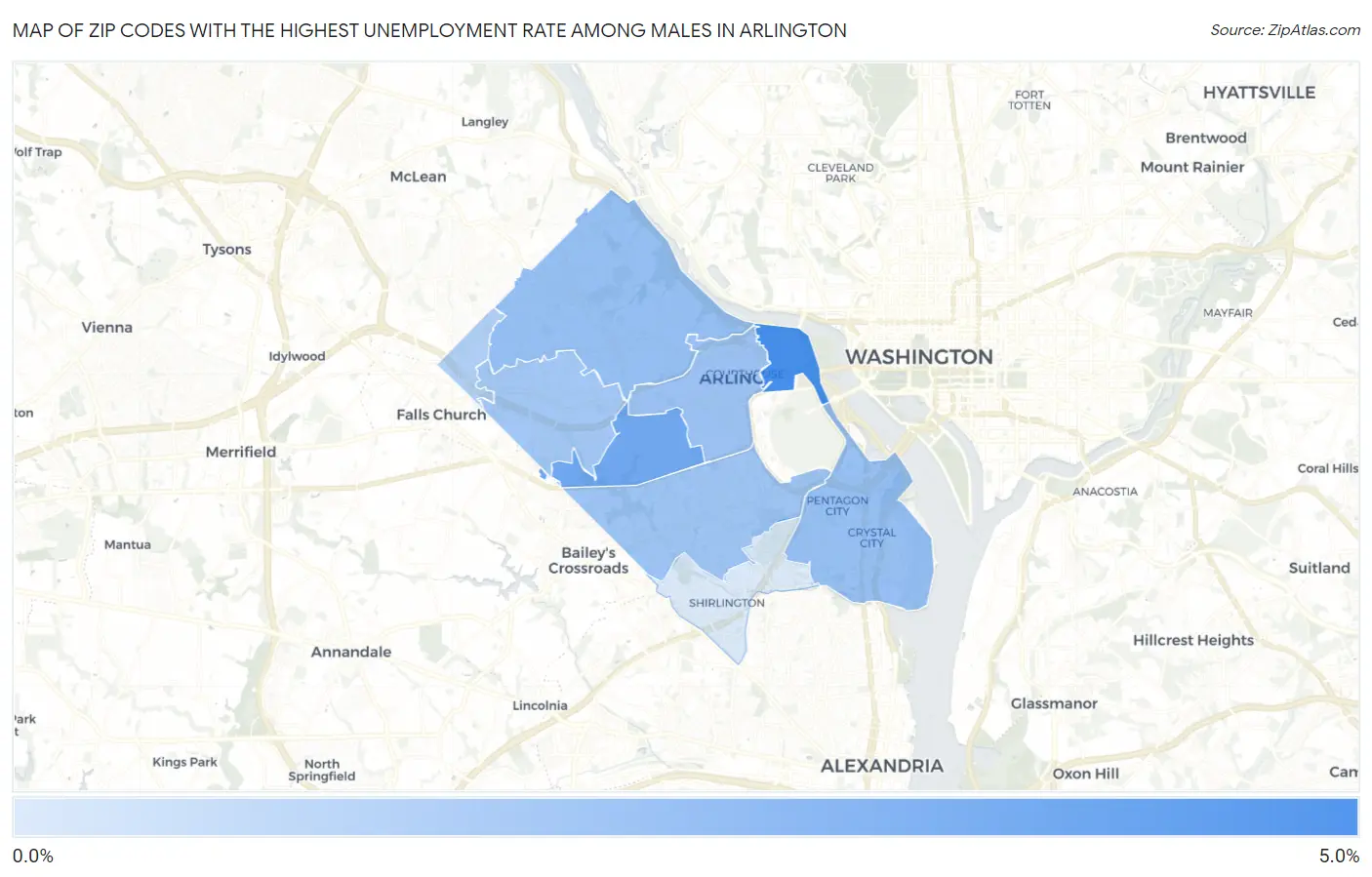 Zip Codes with the Highest Unemployment Rate Among Males in Arlington Map