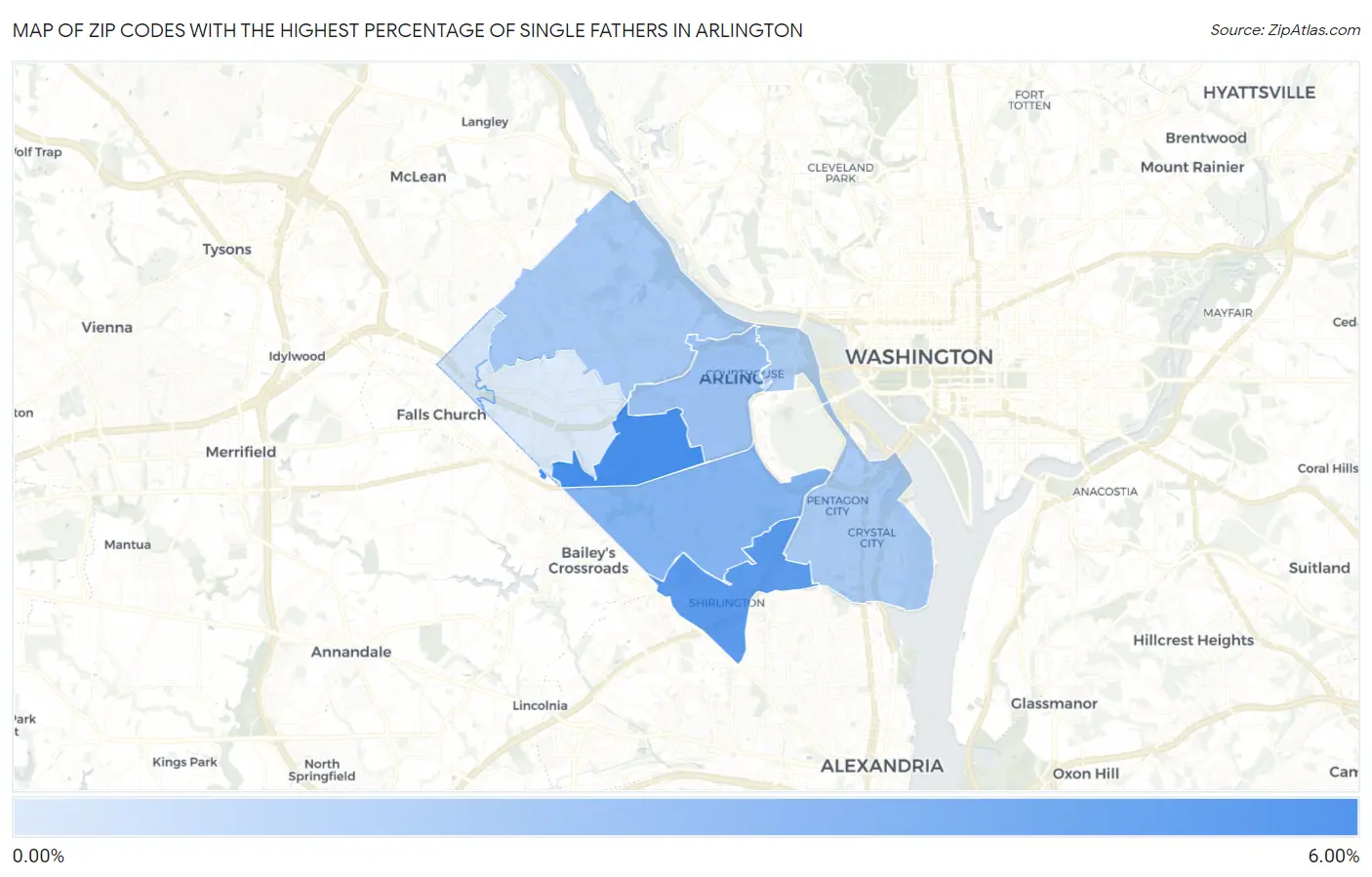 Zip Codes with the Highest Percentage of Single Fathers in Arlington Map