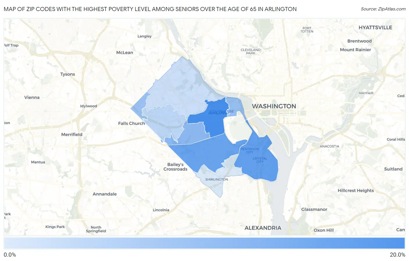 Zip Codes with the Highest Poverty Level Among Seniors Over the Age of 65 in Arlington Map