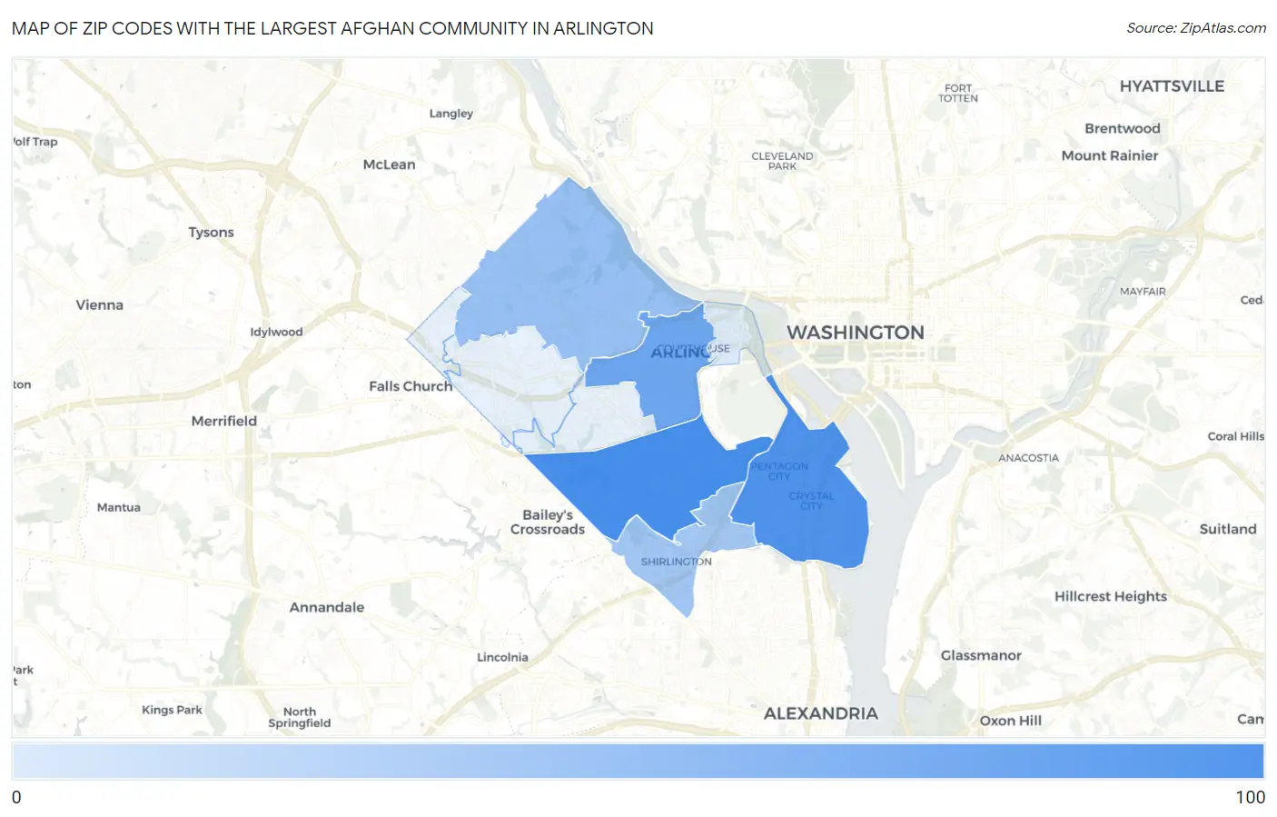 Zip Codes with the Largest Afghan Community in Arlington Map