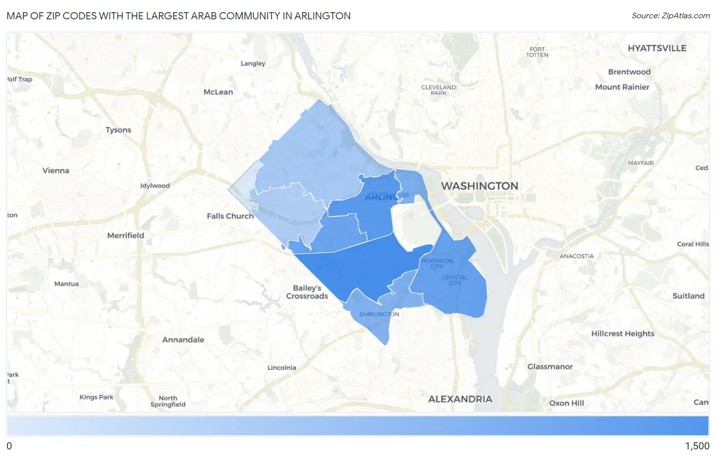Zip Codes with the Largest Arab Community in Arlington Map