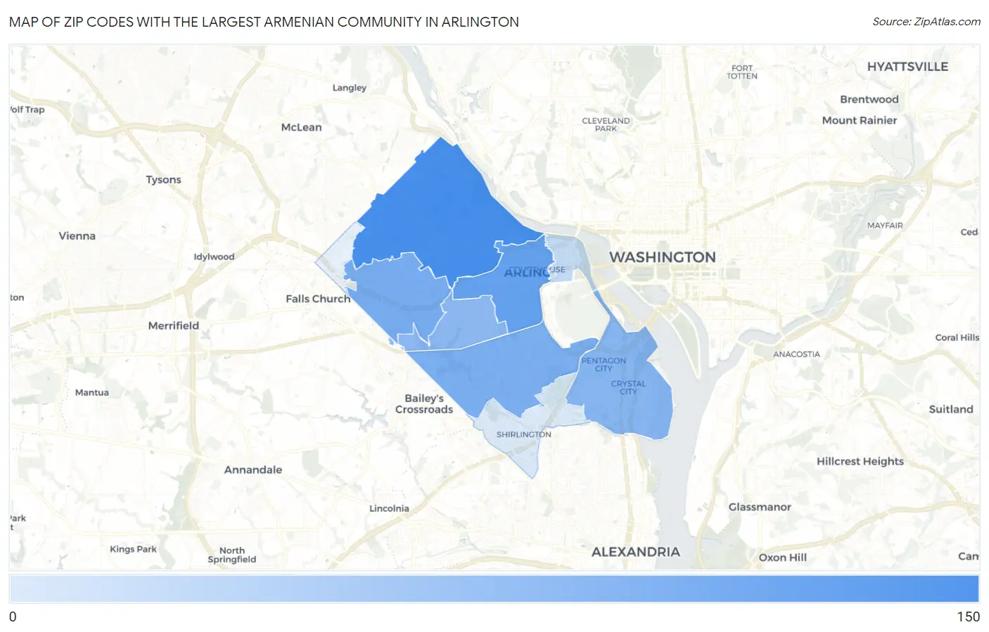 Zip Codes with the Largest Armenian Community in Arlington Map