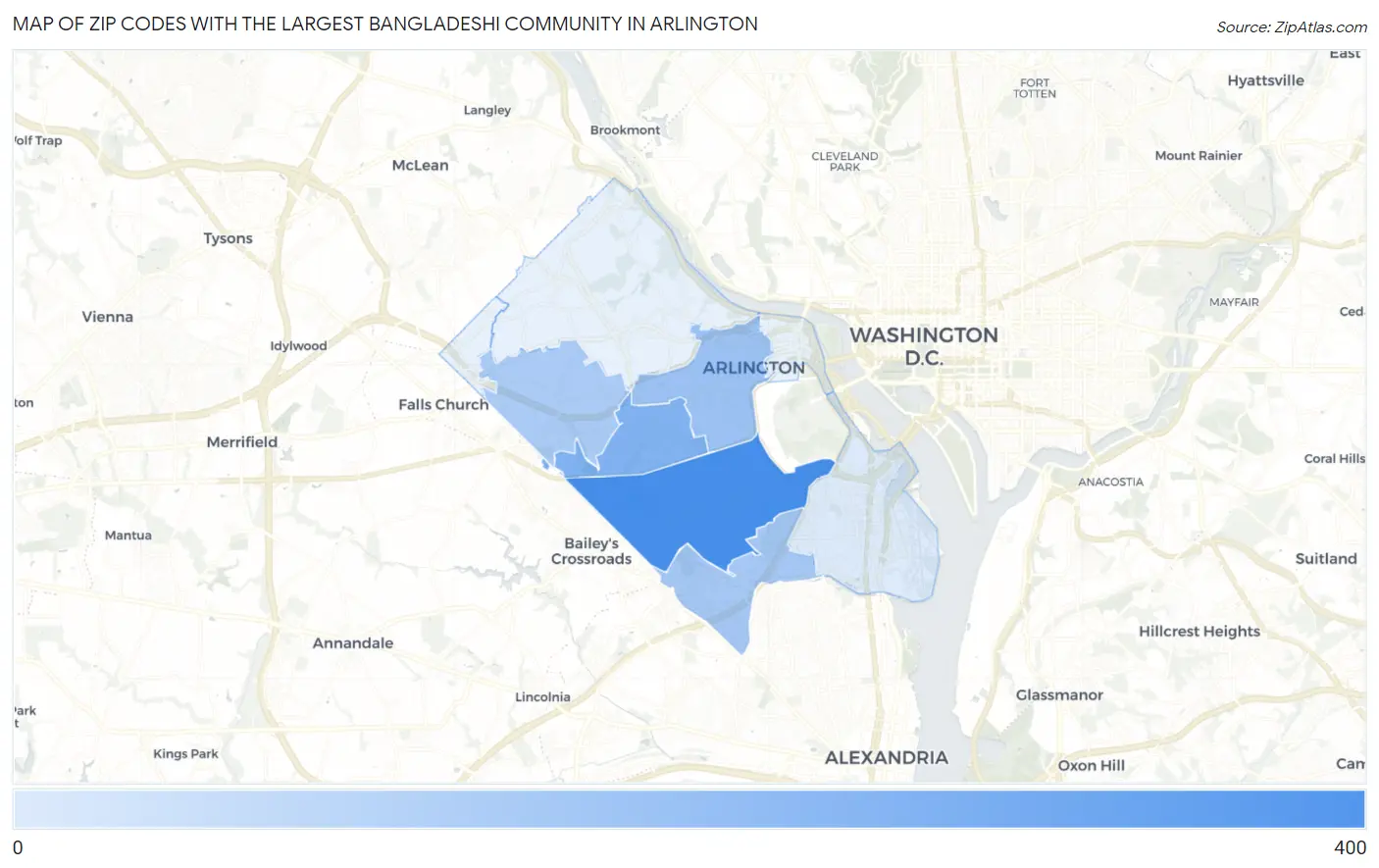 Zip Codes with the Largest Bangladeshi Community in Arlington Map