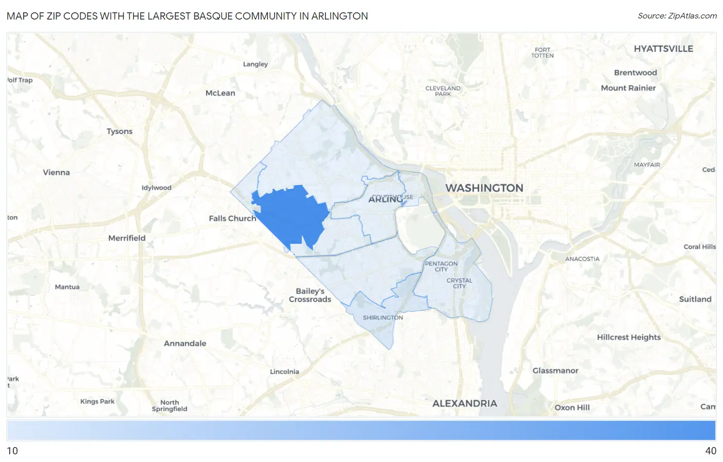 Zip Codes with the Largest Basque Community in Arlington Map