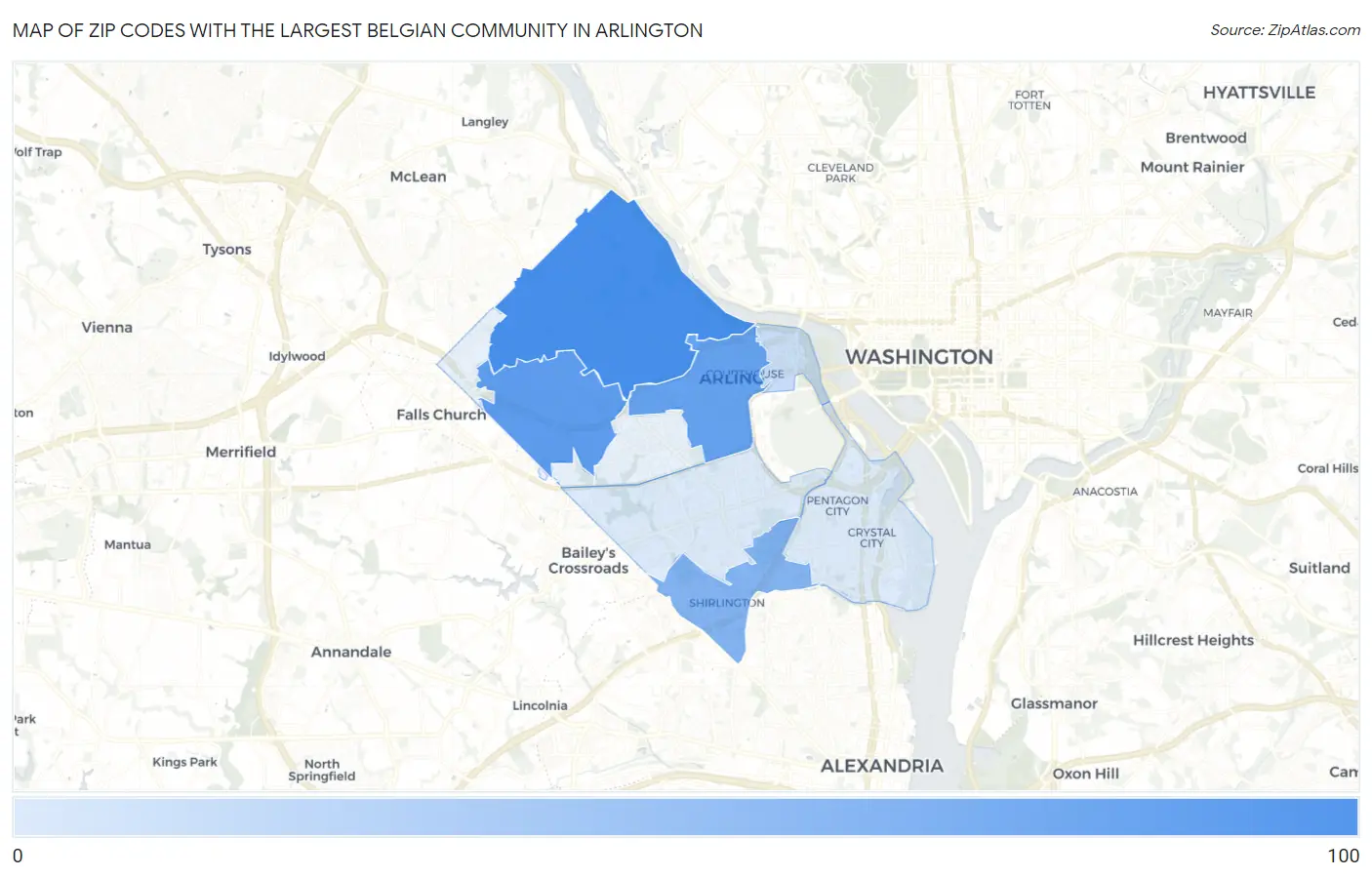 Zip Codes with the Largest Belgian Community in Arlington Map
