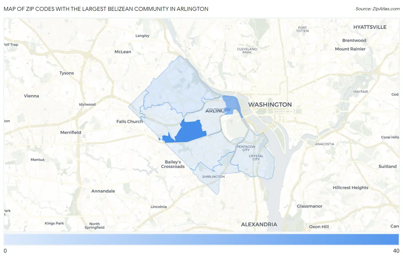 Zip Codes with the Largest Belizean Community in Arlington Map