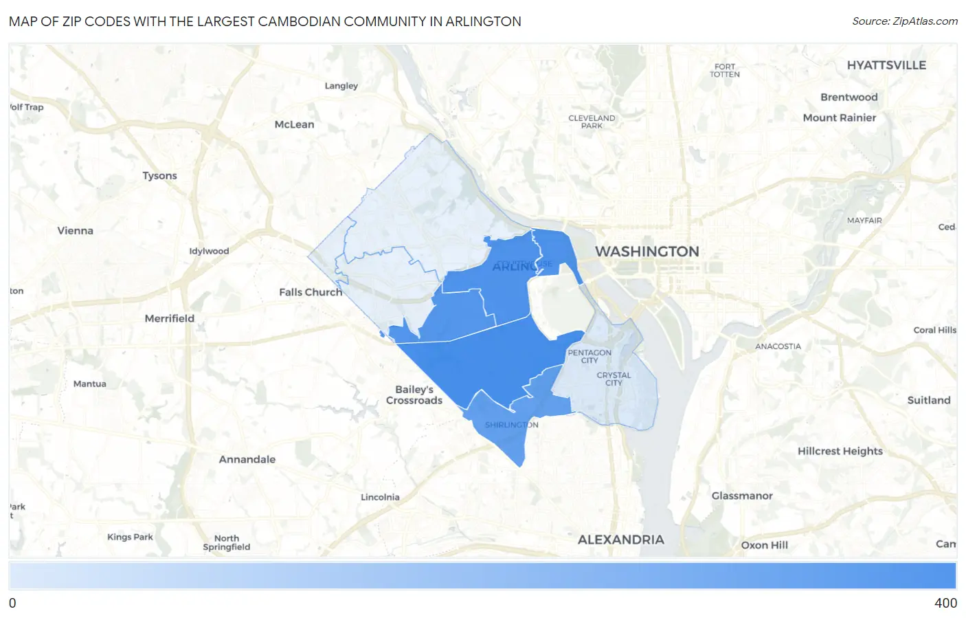 Zip Codes with the Largest Cambodian Community in Arlington Map