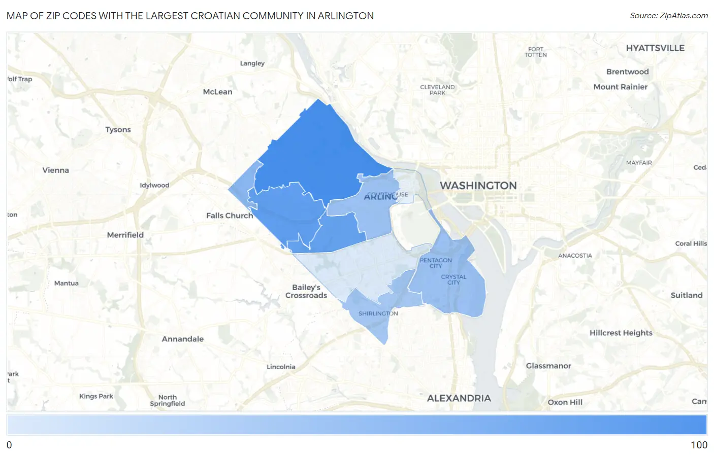 Zip Codes with the Largest Croatian Community in Arlington Map