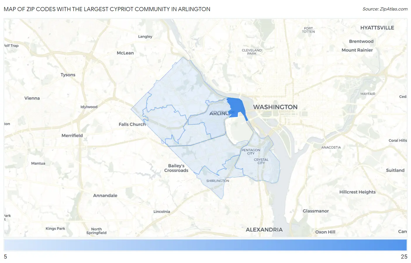 Zip Codes with the Largest Cypriot Community in Arlington Map