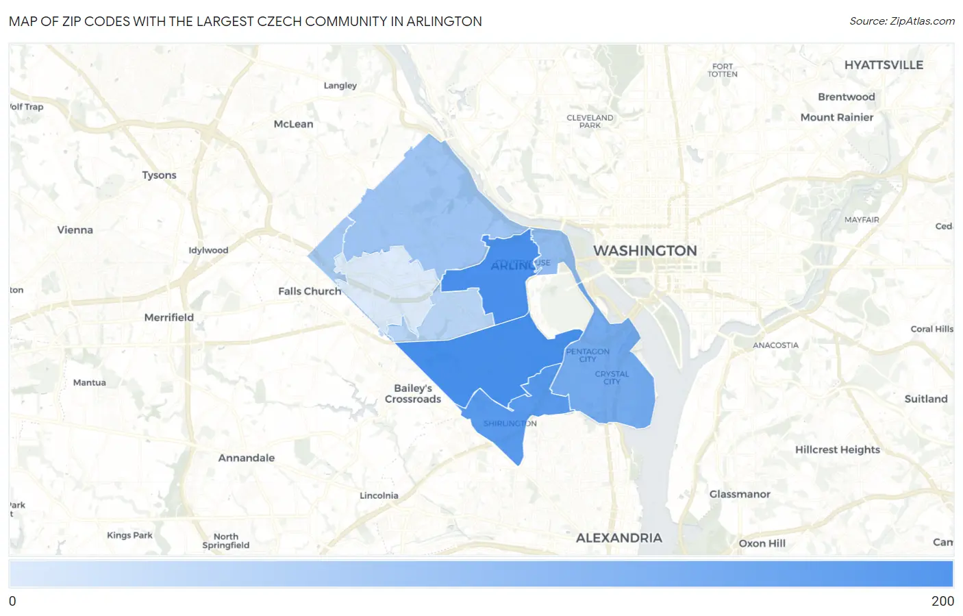 Zip Codes with the Largest Czech Community in Arlington Map