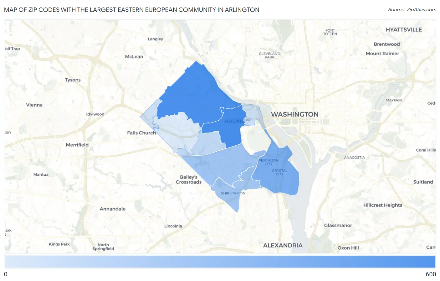 Zip Codes with the Largest Eastern European Community in Arlington Map