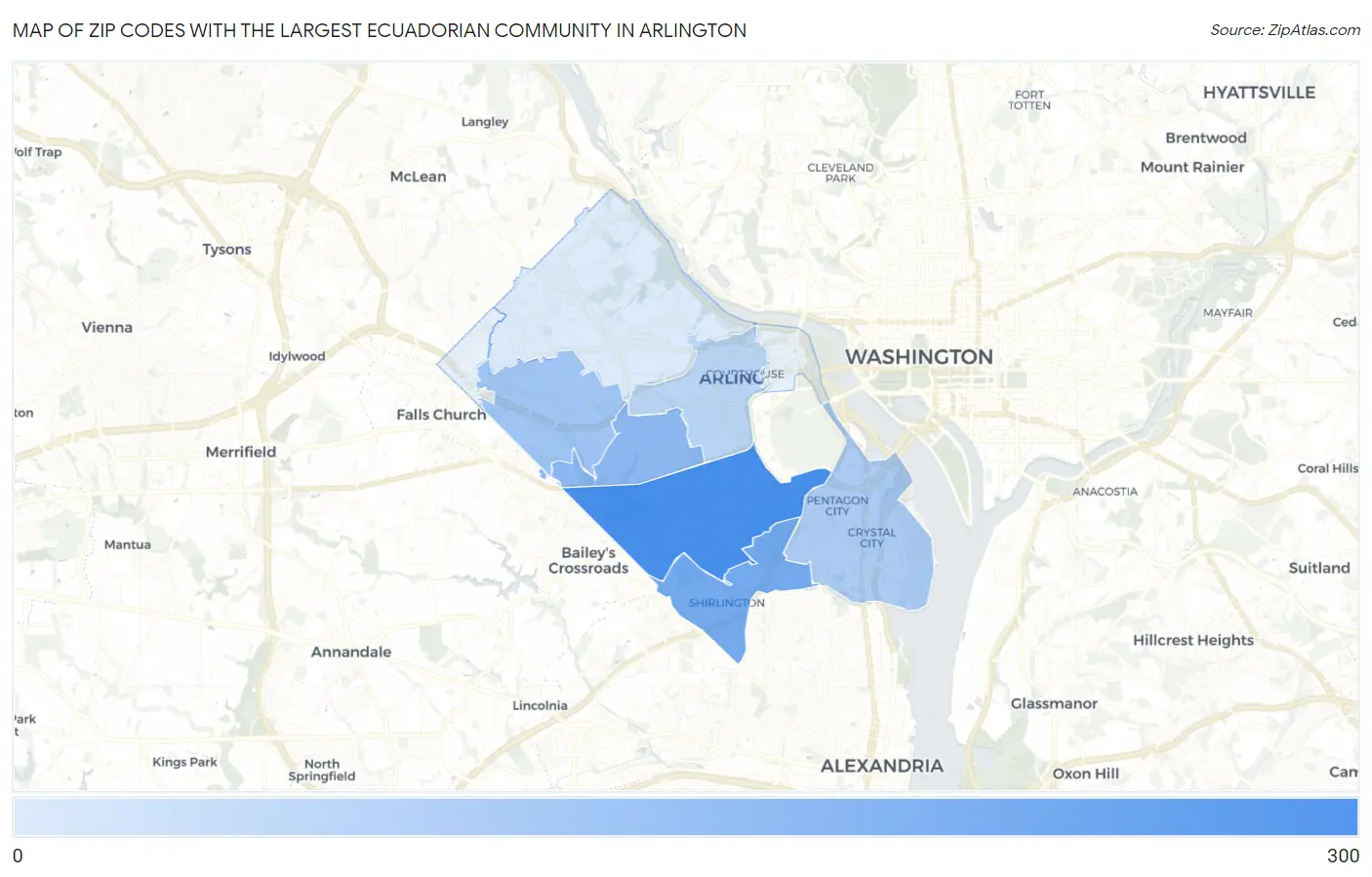 Zip Codes with the Largest Ecuadorian Community in Arlington Map