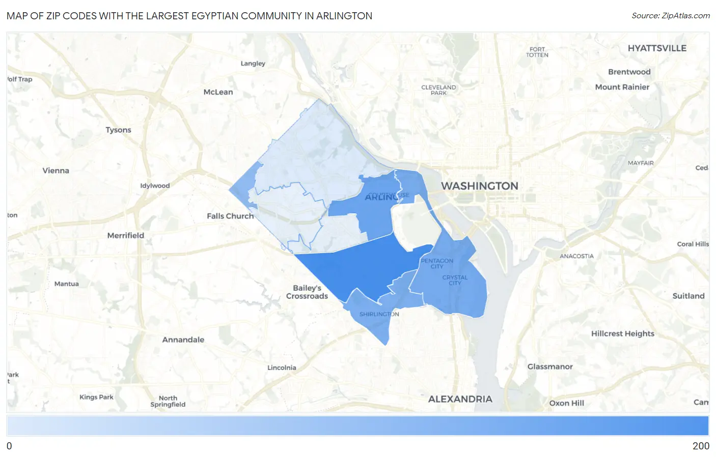 Zip Codes with the Largest Egyptian Community in Arlington Map