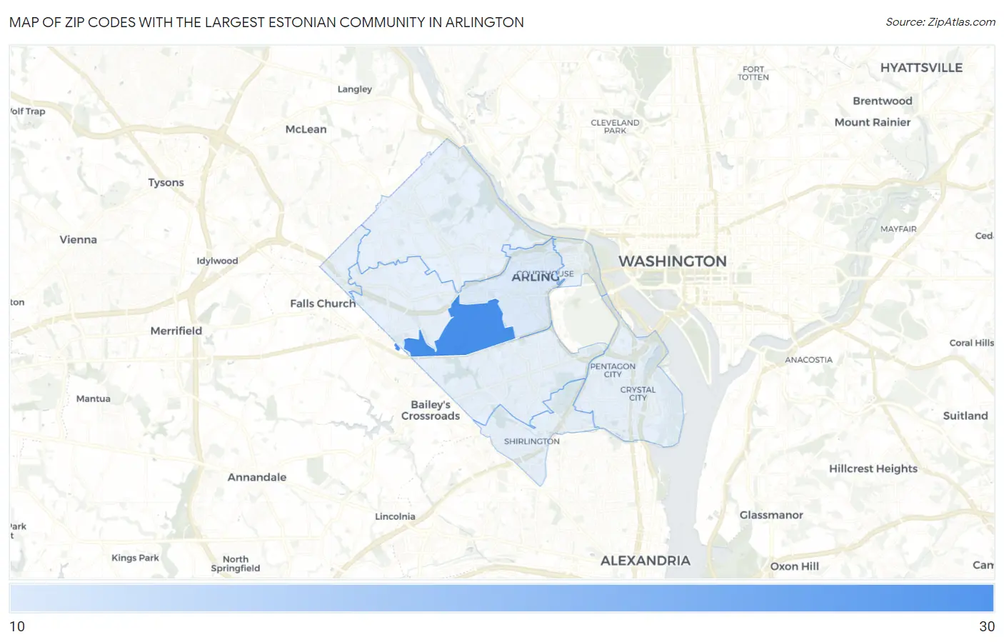 Zip Codes with the Largest Estonian Community in Arlington Map