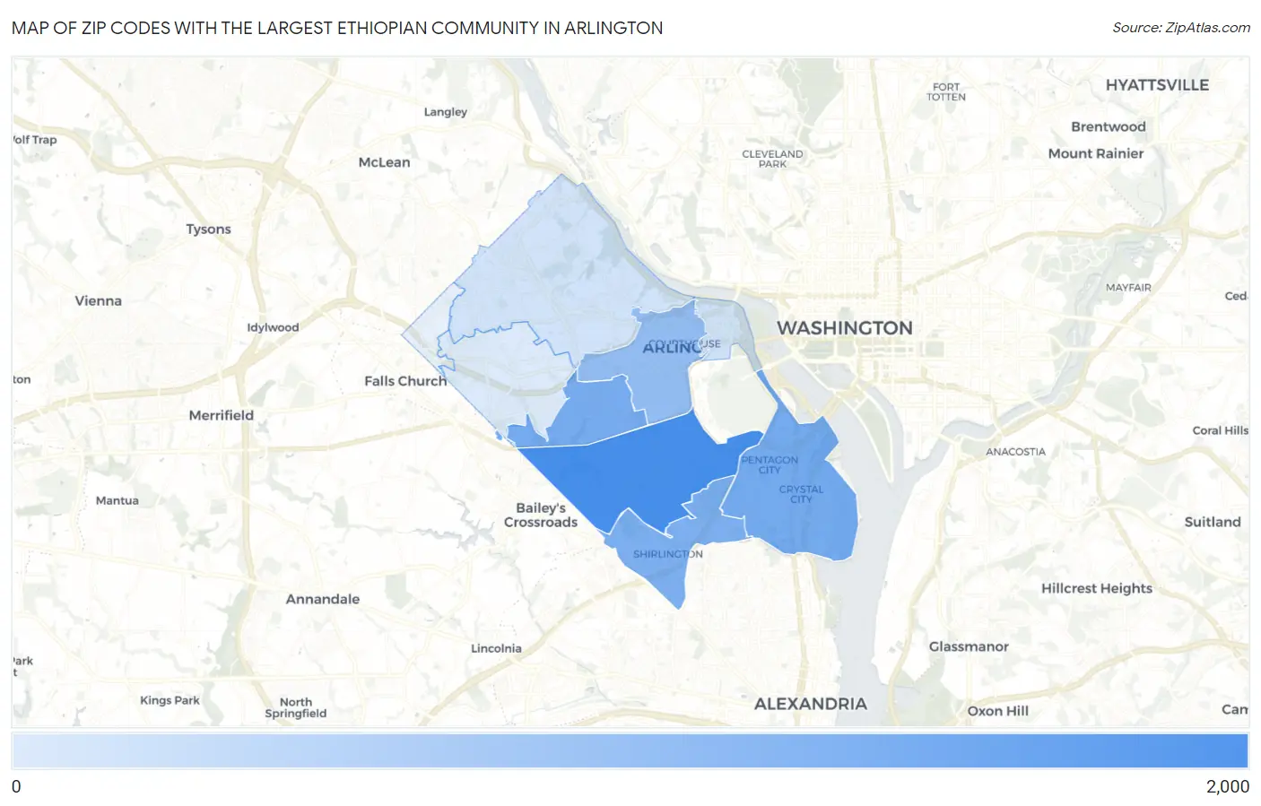 Zip Codes with the Largest Ethiopian Community in Arlington Map